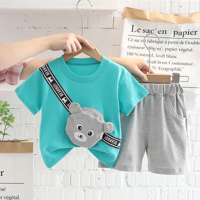 New Summer Baby Clothes Suit Children Fashion Boys Girls Cartoon T-Shirt Shorts 2Pcs/set Toddler Casual Clothing Kids Tracksuits Blue