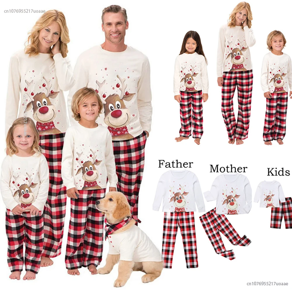 

2024 Christmas Pajamas Family Matching Clothes Set Deer Pattern Tops Pants Daddy Mommy And Daughter Son For Family Look Outfits