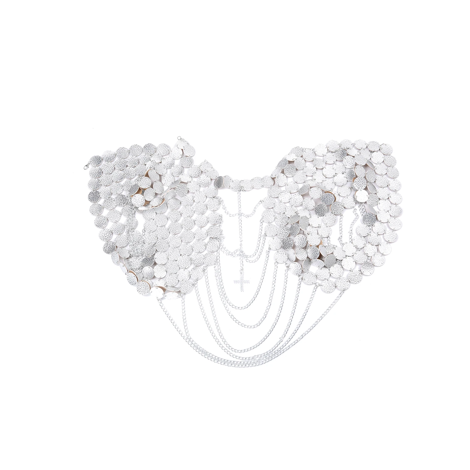 Silvery Shiny Crop Top Sexy Faux Leather Sequin Chains Armour Clothing Erotic Man Fetish Costume Tank Crucifix Decor Clubwear