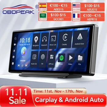 OBDPEAK T30 차량용 DVR 백미러 카메라, 와이파이, 안드로이드 12 대시 캠, GPS 내비게이션, 카플레이, 안드로이드 자동 Ai 스크린 비디오 녹음기