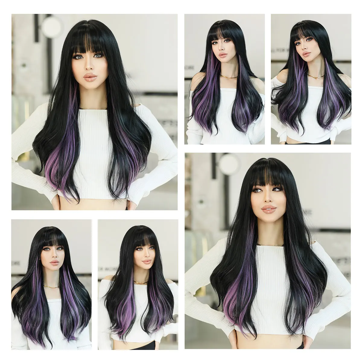 7jhhwigs Parrucca Lunga Ondulata Con Frangetta Viola Per Donne Parrucca  Viola Ombre Radice Scura Capelli Ricci Sintetici Parrucche Per Donne Uso  Giornaliero In Festa 24 Pollici