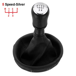 Premium 6-Speed Gear Shift Knob with Leather Boot (Silver 5 Speed)
