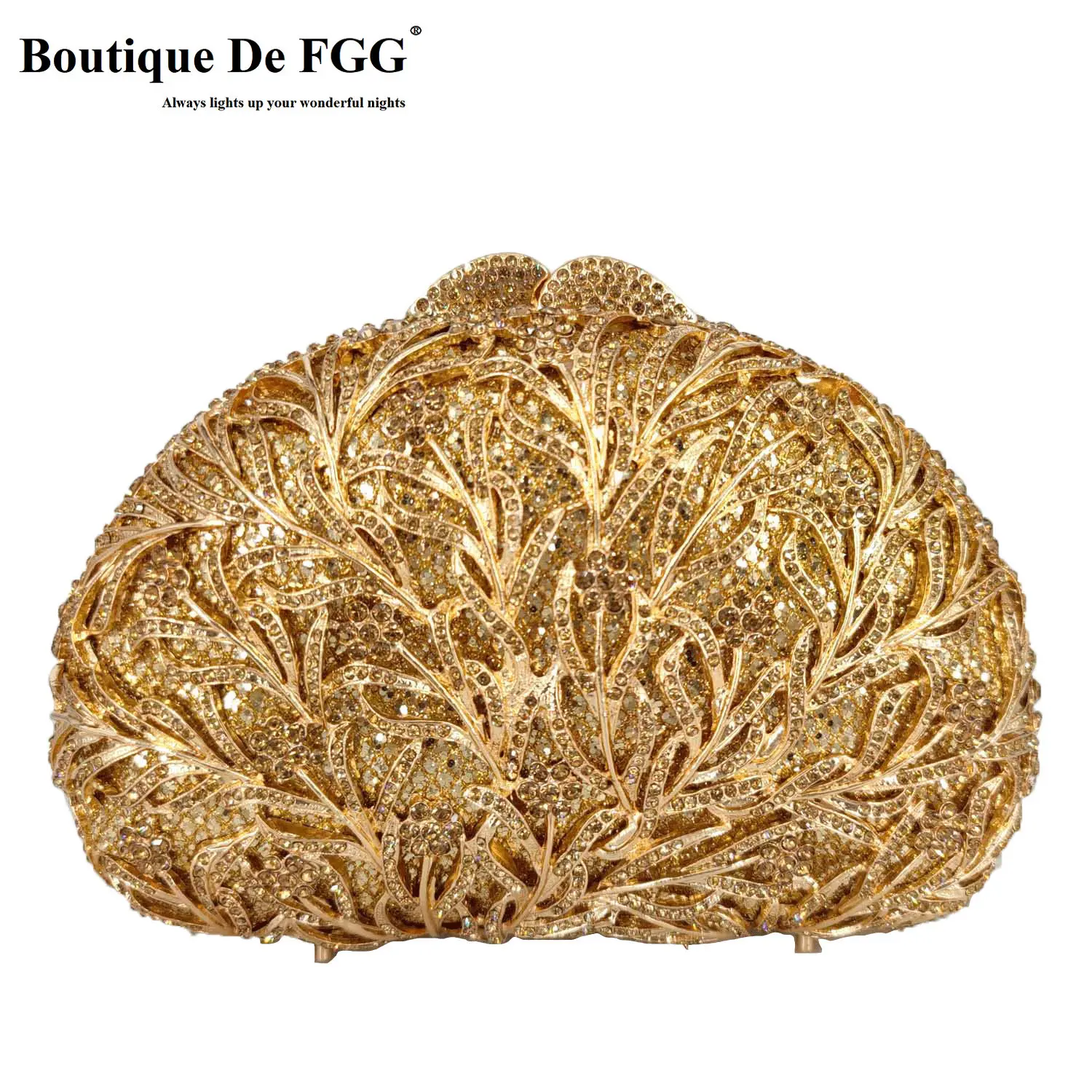 

Boutique De FGG Mini Gold Women Flower Clutch Evening Minaudiere Bags Wedding Bridal Floral Handbags Party Dinner Purses Bag