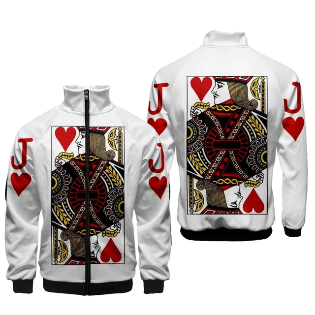 Playing Cards Poker K A Print 3d Stand Collar Hoodies Men Women Zipper Hoodie Casual Long Sleeve Jacket King Queen Coat Clothes 1