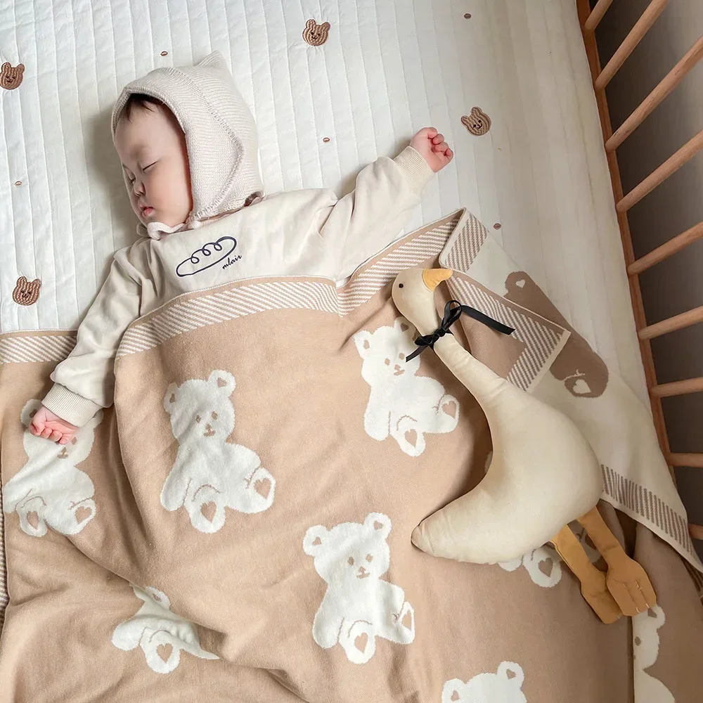 Cute Bear Baby Blanket Knitted Swaddling Blankets Newborn Babies Accessories Children's Winter Warm Bed Cover Bedding Manta Bebe 4