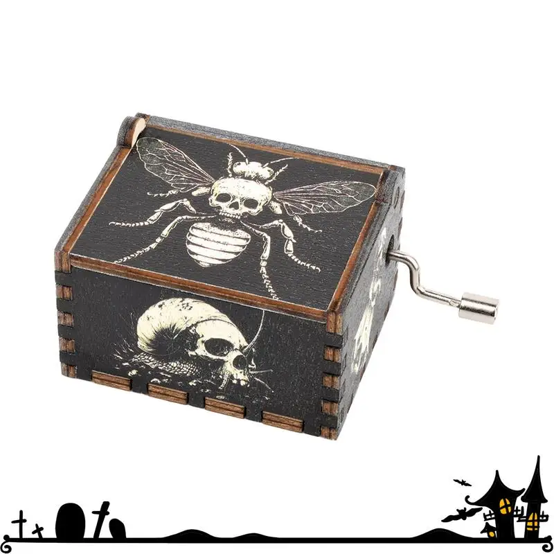 Hand-Cranked Wooden Music Box Engraved Musical Box Vintage Wooden Music Halloween Tune Exquisite Home Decor For