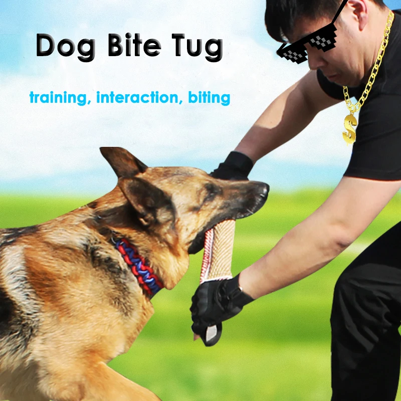 Durable Dog Training Tug Toy Bite Pillow Jute Bite Toy Sleeve 2Rope Handles Large Dog Training Interactive Play Chewing Dog Training Supplies Dog Chew Toys