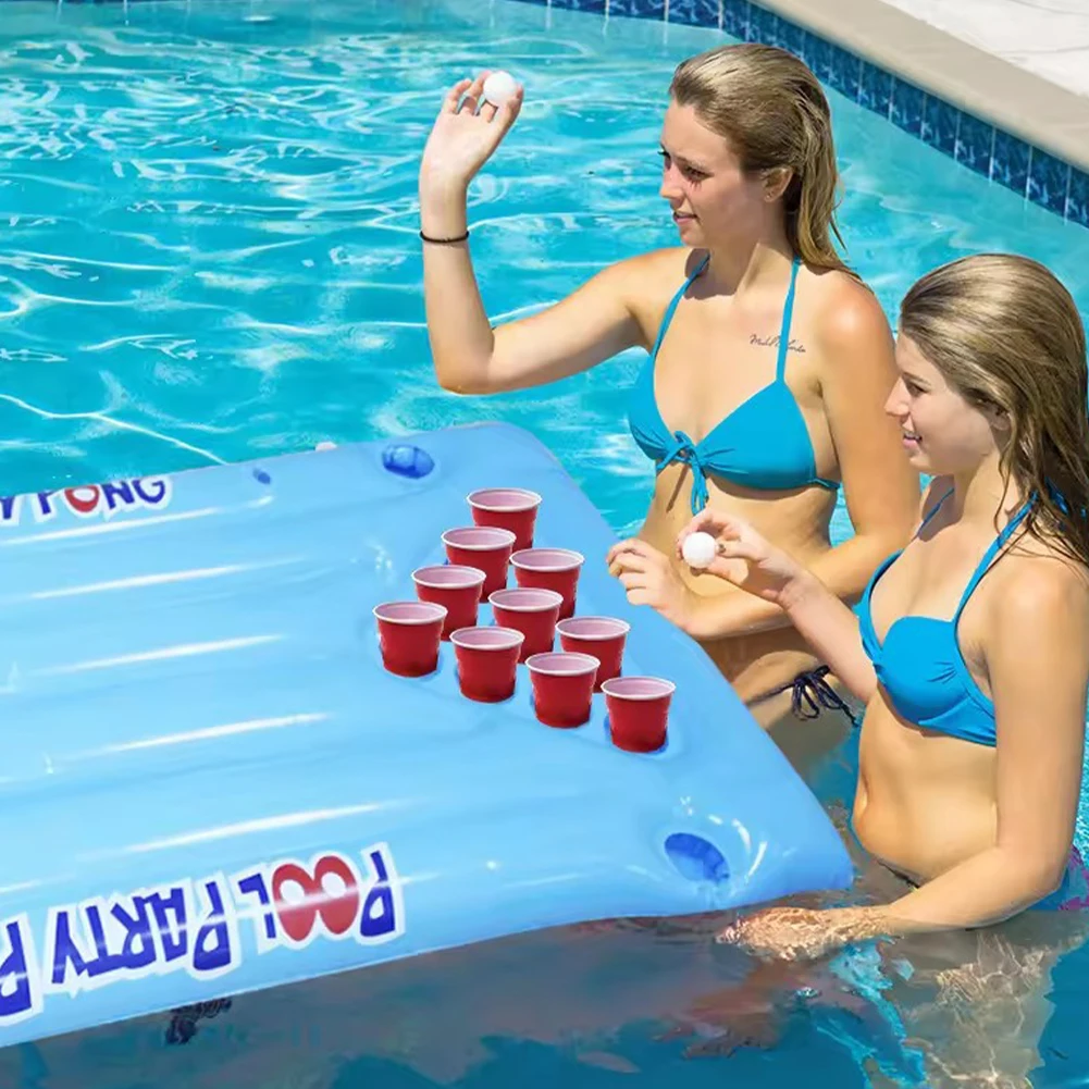 Fun Pool Party Game Table Summer Pool Party Decorations Inflatable Pool Pong Table Pool Games for Adults and Family
