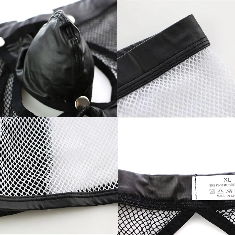 Men Underwear Sexy Boxer Shorts Removable PU Penis Pouch