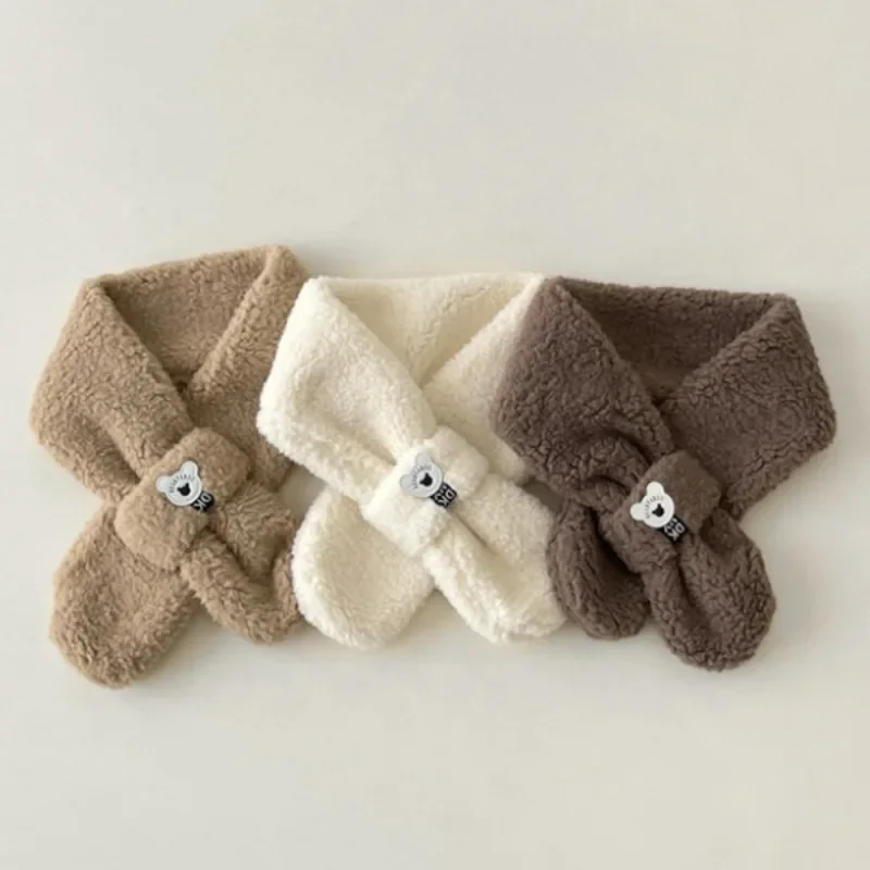 Winter Coral Fleece Pure Color Collar Children Soft Scarf Baby Boy Girls Plush Little Bear Neck Warm Scarves Outdoor Neckerchief baby scarf
