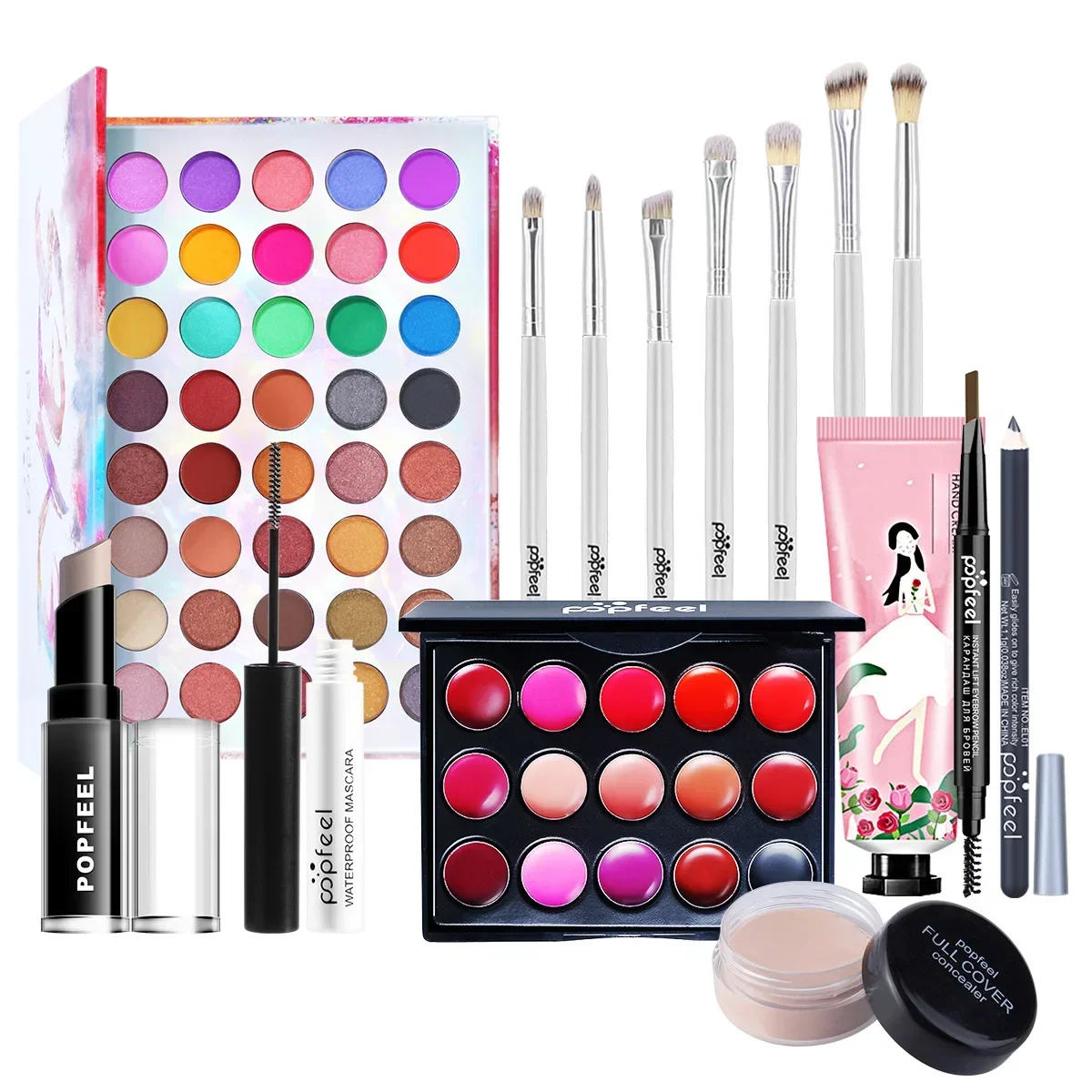 Makeup Combo Set Eyeshadow Lipstick Eyebrow Pencil Eyeliner Concealer Mascara Foundation Isolation Brush Makeup Korean Cosmetics