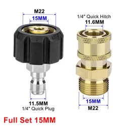 Universal Pressure Washer Quick Release Adapter Set with Adjustable Spray Nozzle and Swivel Connector - 16mm (Full Set 15mm)