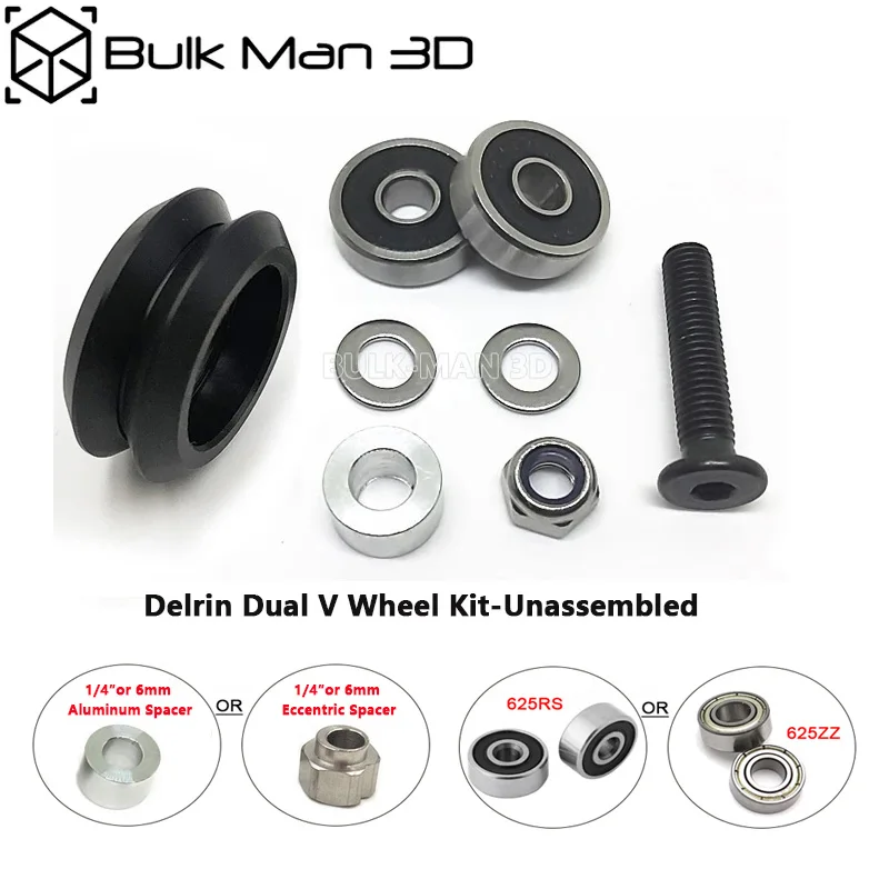 

1/2/10/50Sets High Quality Delrin Dual V Wheel Kit (Unassembled) with 625ZZ /625RS Bearings for V-Slot Rail,3D Printer Parts