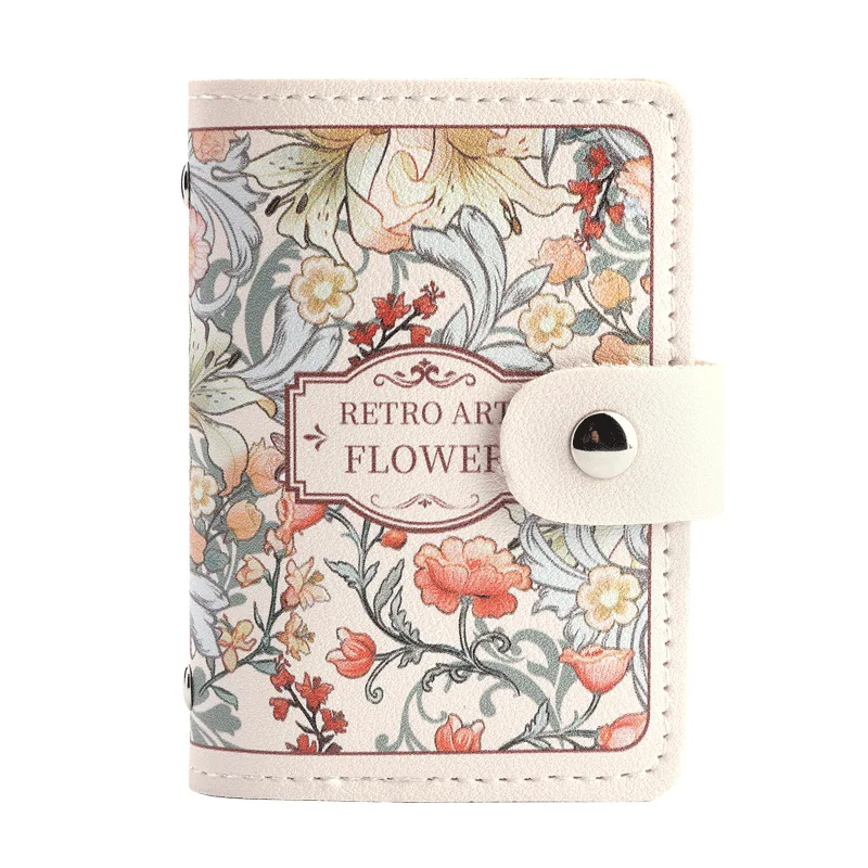 Floral Vintage-Style Women's Card Holder with Multi-Slot Design - Chic Synthetic Leather