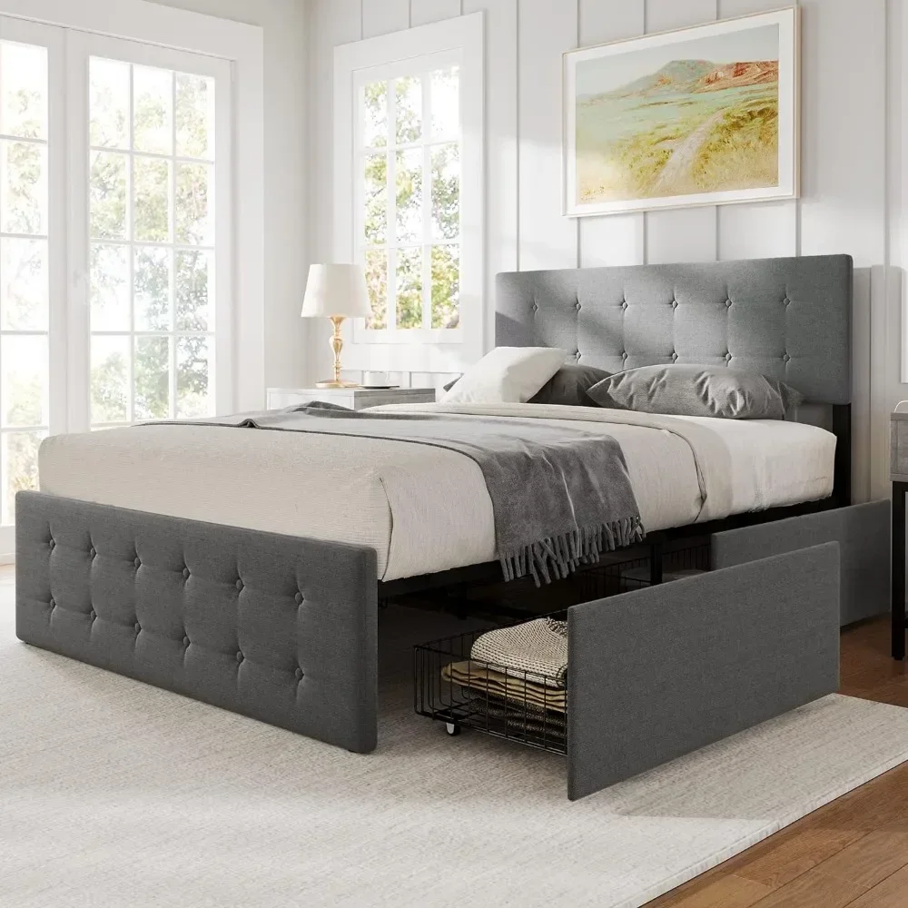 

Queen-size Bed Frame with Large Storage Space with 4 Drawers and Headboard, Platform Bed Frame, No Need for A Box Spring