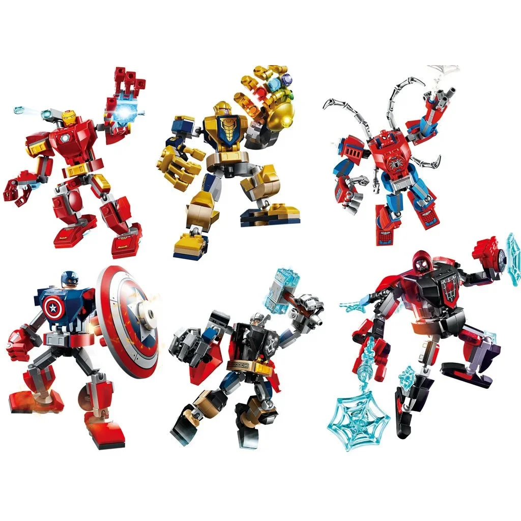 

Disney Marvel Spiderman Avengers Heroes Mech Assembled Building Blocks Boys Fighting Insert Model Building Blocks Children's Toy