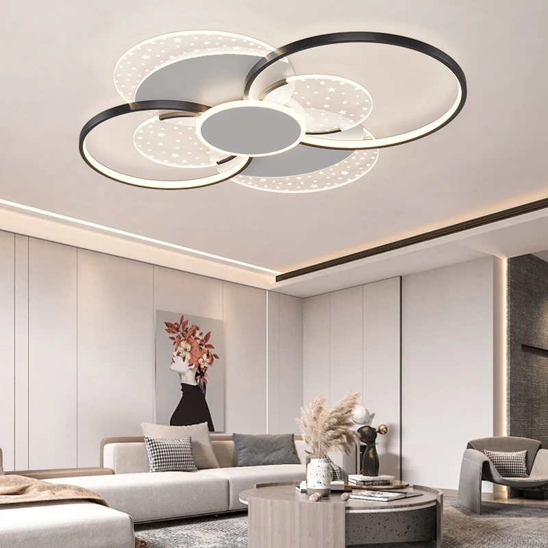 

Nordic Painted Metal & Acrylic Led Ceiling Chandelier Living Room Circles Dimmable Ceiling Lights Modern Minimalism Indoor Lamp