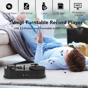 Portable Phonograph 33/45RPM Turntable Player Converter Save Vinyl Music Records to MP3 TF Card/USB Built in Speaker No Need PC 6