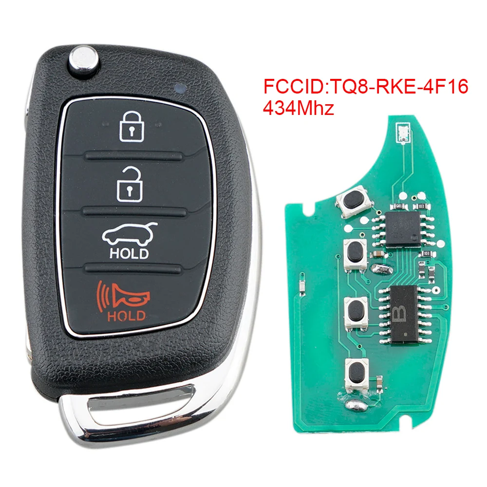 434Mhz 4 Buttons Keyless Entry Remote Flip Key Fob with 4D60 Chip TQ8-RKE-4F16 Fit for 2014-2016 Hyu-ndai Son-ata