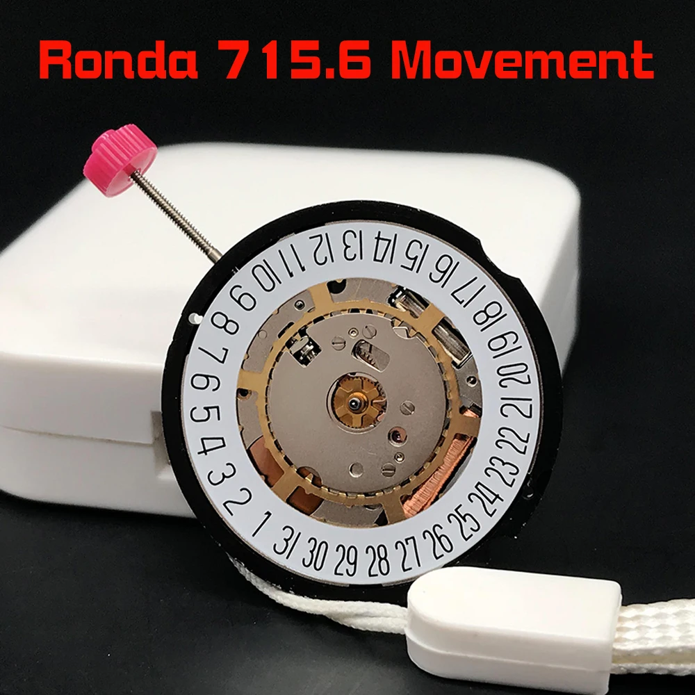 

Original SW Made Ronda 715-6 Quartz Watch Movement Replacement Parts Single Date at 6 1 Jewels Mechanism Stainless Steel