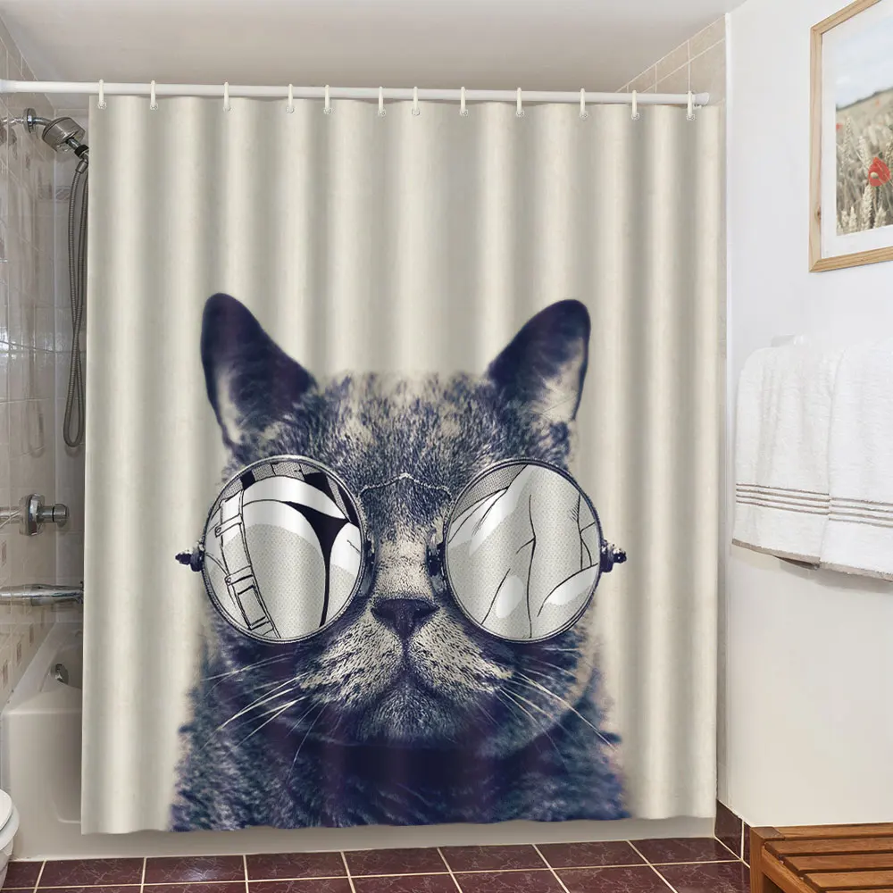 Lustige Katze Dusche Bad Vorhang Nette Dinosaurier Bad Wasserdicht Tier Stoff Pastell Wc Tür Waschbar Vorhänge Cortina Haken – Detail 9