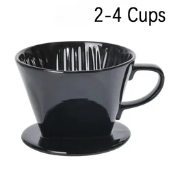 Portable Ceramic Coffee Filter Cup - Reusable Hand - Drip Brewing Maker with 3 Drip Holes (Black-(2 - 4 Cups))