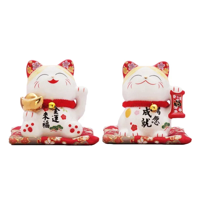 Lucky Wealth Welcome Cat Fortune Cat Holding Gold Lingotto Maneki Neko Cats Feng Shui Figurine Animal Ornament For Home Decor