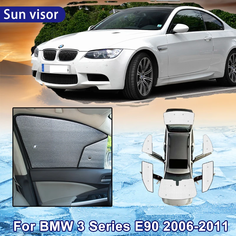 

Автомобильный солнцезащитный козырек для BMW 3 серии E90 2006 ~ 2011 2008 2009, автомобильный козырек с полным покрытием 6x, солнцезащитный козырек на лобовое стекло, боковое стекло, защита от солнца