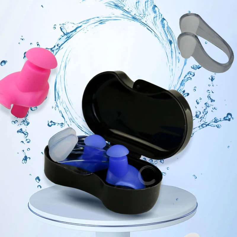 цена Swimming Earplugs Nose Clip Set Silicone Waterproof Earplugs Swimming Box Spiral Earplugs Anti-Noise Diving Outdoor Water Sports