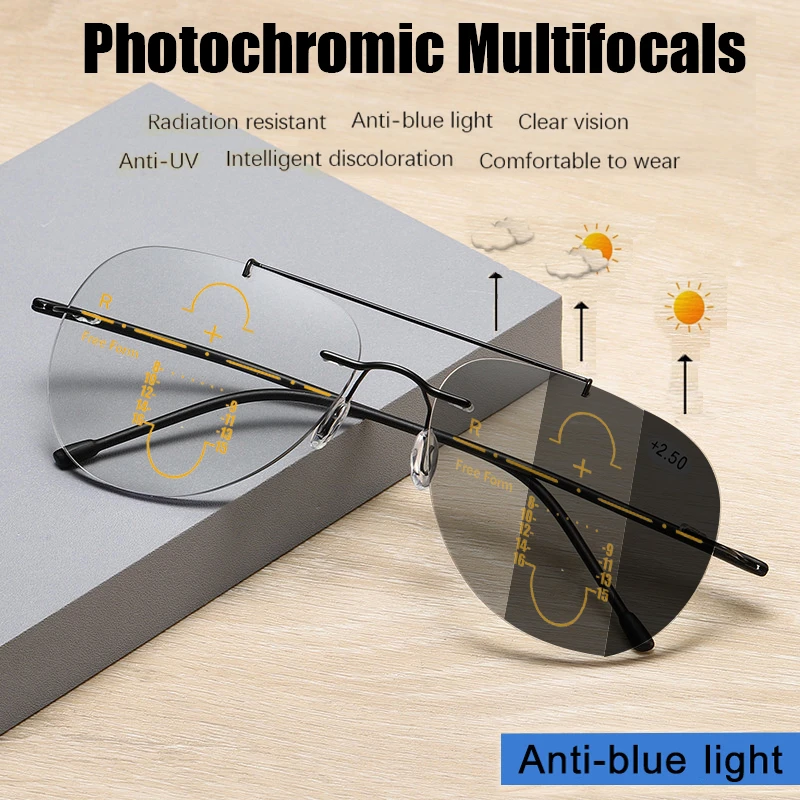 Progressive Photochromic Glasses Multifocal Rimless Progressive