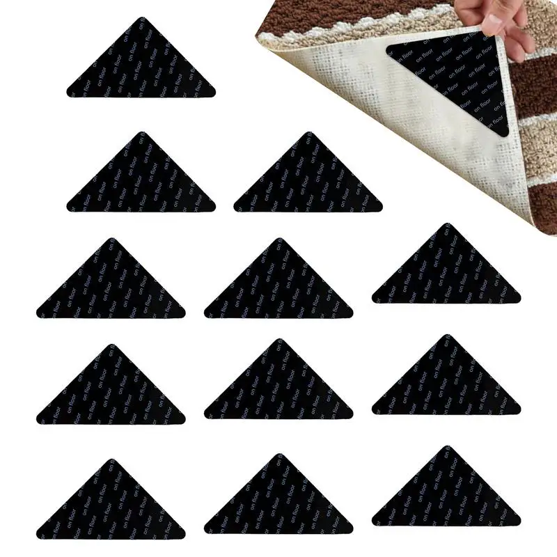 

New Rug Gripper Corner Pads 12pcs PU Non-slip Washable Gripper Removable Traceless Triangle Rug Pad Gripper Prevent Sliding