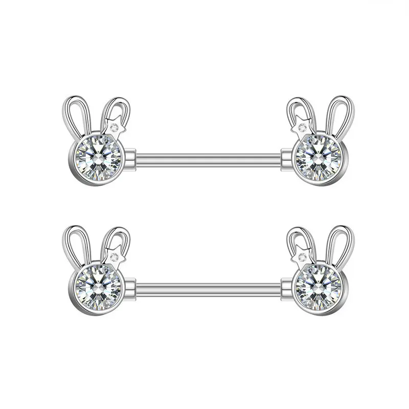 

12pcs/Lot Clear CZ Cute Rabbit Nipple Shield Ring Flesh Stainless Steel Rod High Quality Helix Piercing Cover Jewelry