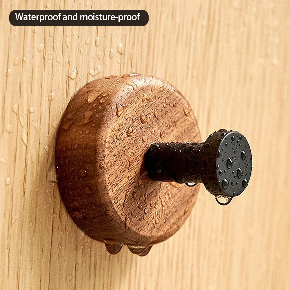 Walnut Wood Door Hook Adhesive Bathroom Towel Rack No-Drill Wall-Mounted Coat Hanger Wooden Hook for Kitchen or Bathroom