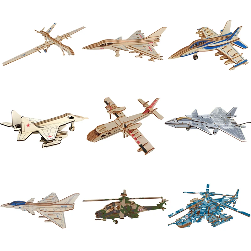 Wooden DIY Jigsaw 3D Puzzle Handmade Assemble Painting Airplane Plane Model Toys For Children Kids Handicraft Flying Assemble