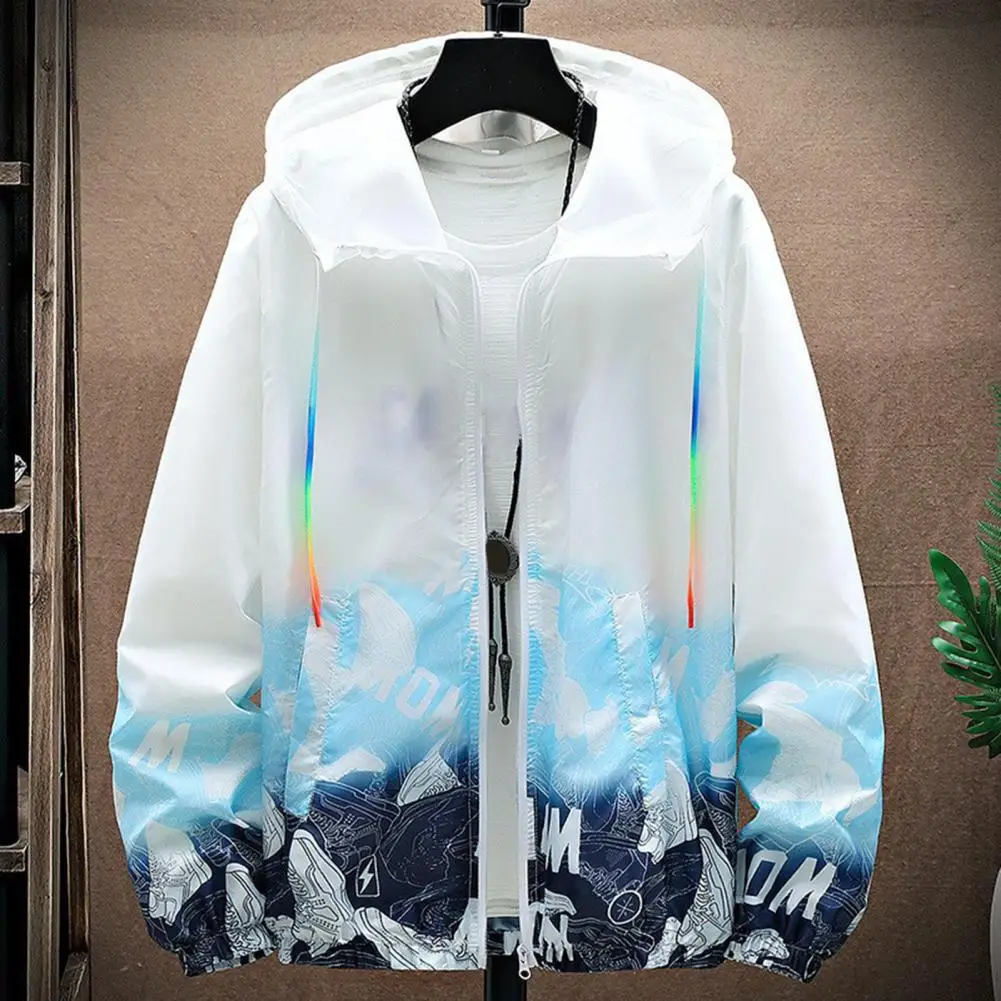 Men Lightweight Coat Men's Sun Protection Hooded Windbreaker with Shoes Print Quick Drying Uv Jacket for Daily Wear Breathable