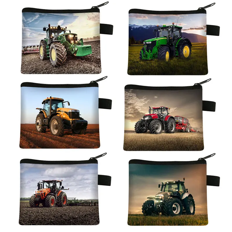 Coin Purse Coin Wallet Tractor Print Coin Purse Boy Girl Storage Bag Woman Shopping Portable Coin Bag Wallet ID Credit Card Gift