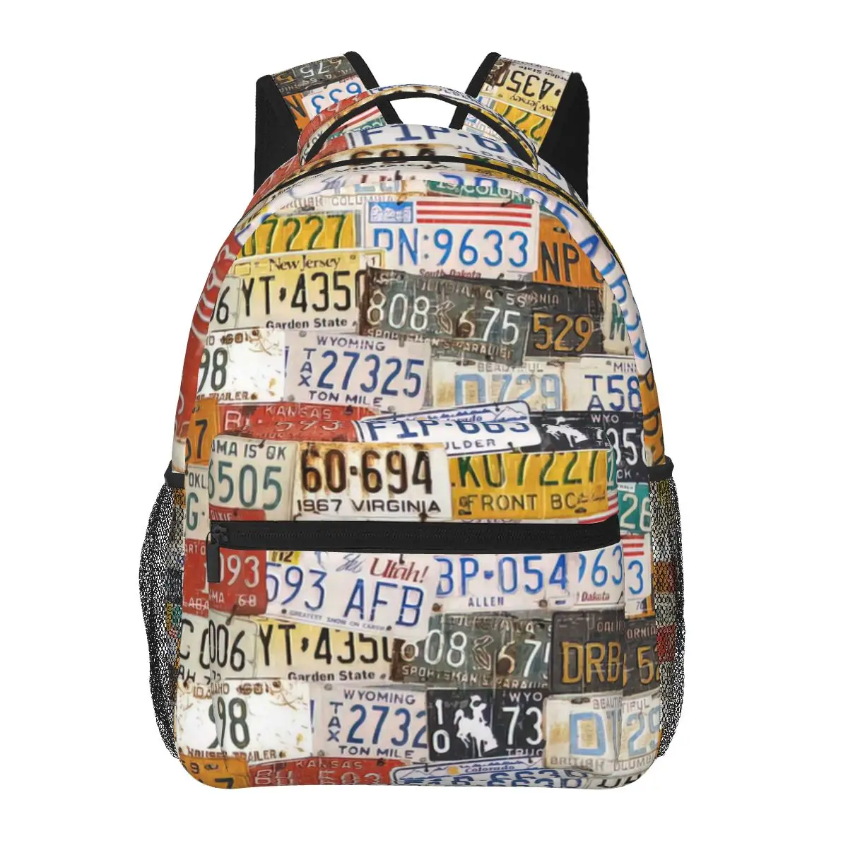 

License Plates Vintage Photo Background Backpack for Girls Boys Travel RucksackBackpacks for Teenage school bag