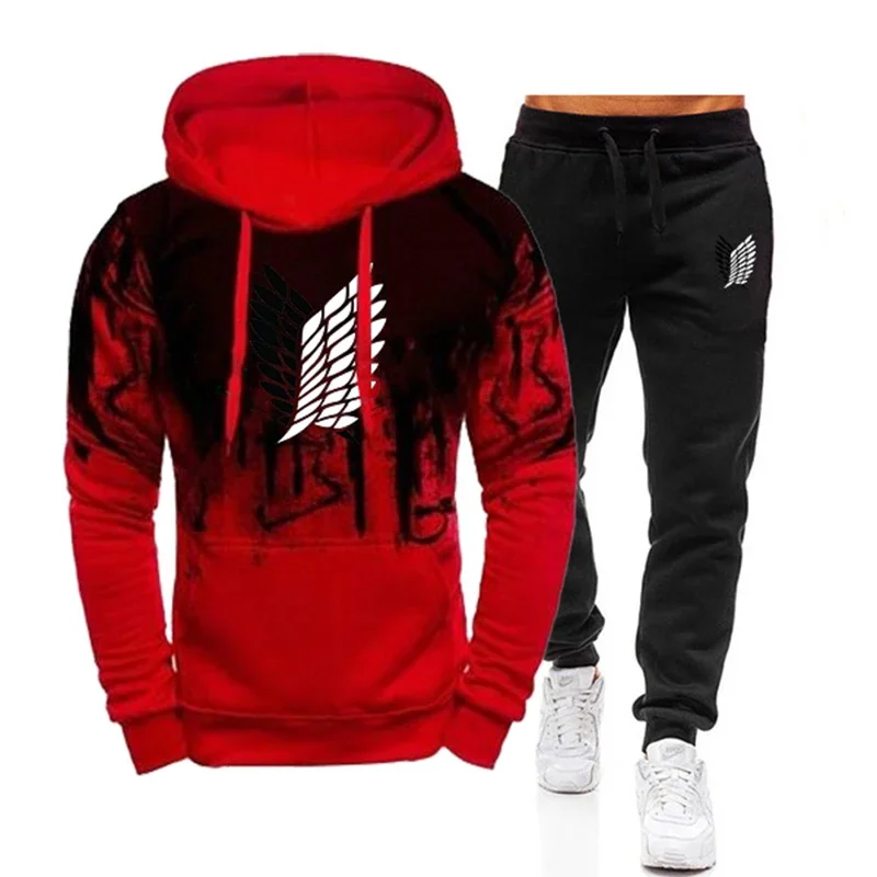 New Men's Tracksuit Two Pieces Sets Hoodies Men Casual Cotton Autumn Winter Warm Hooded Sweatshirts+Pants Fashion Male Suit 2