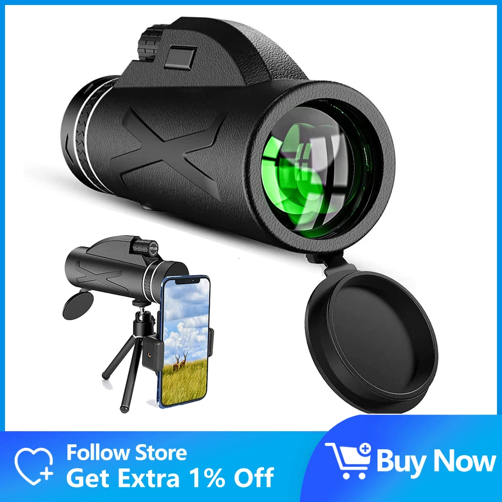 

Monocular Telescope with Smartphone Stand Tripod HD Bifocal Scope Portable Waterproof Anti-Fog, BAK4 Prism For Camping