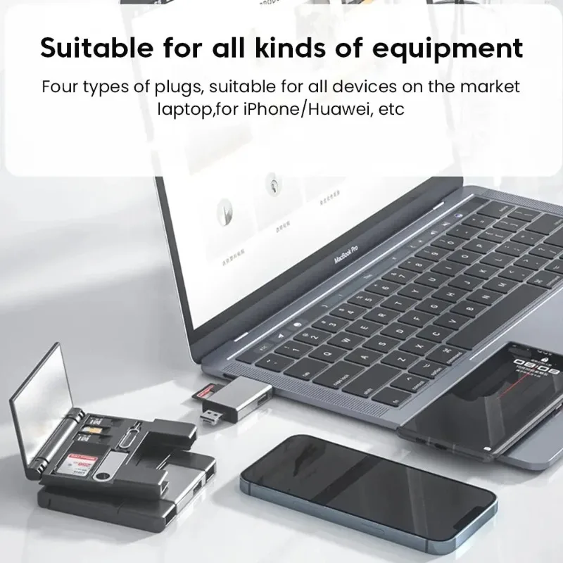 For Apple Cell Phone OTG Converter External U Disk SD Camera TF Multifunctional Card Reader 7-in-1 Adapter Storage Box