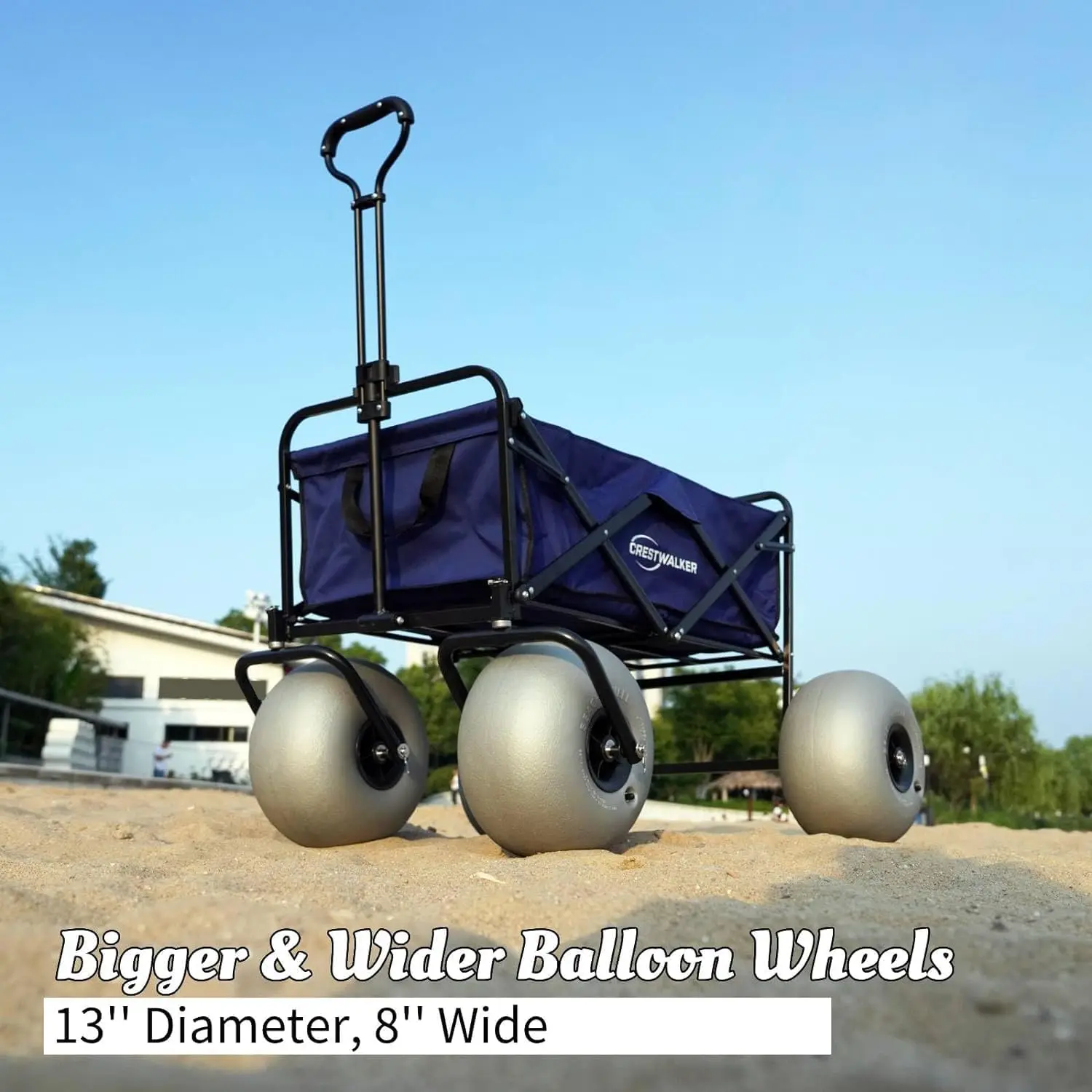 Beach Wagon 13 Balloon Wheels Patented Wider Wheelbase For Enhanced Stability All Terrain Folding Cart Big Wheels