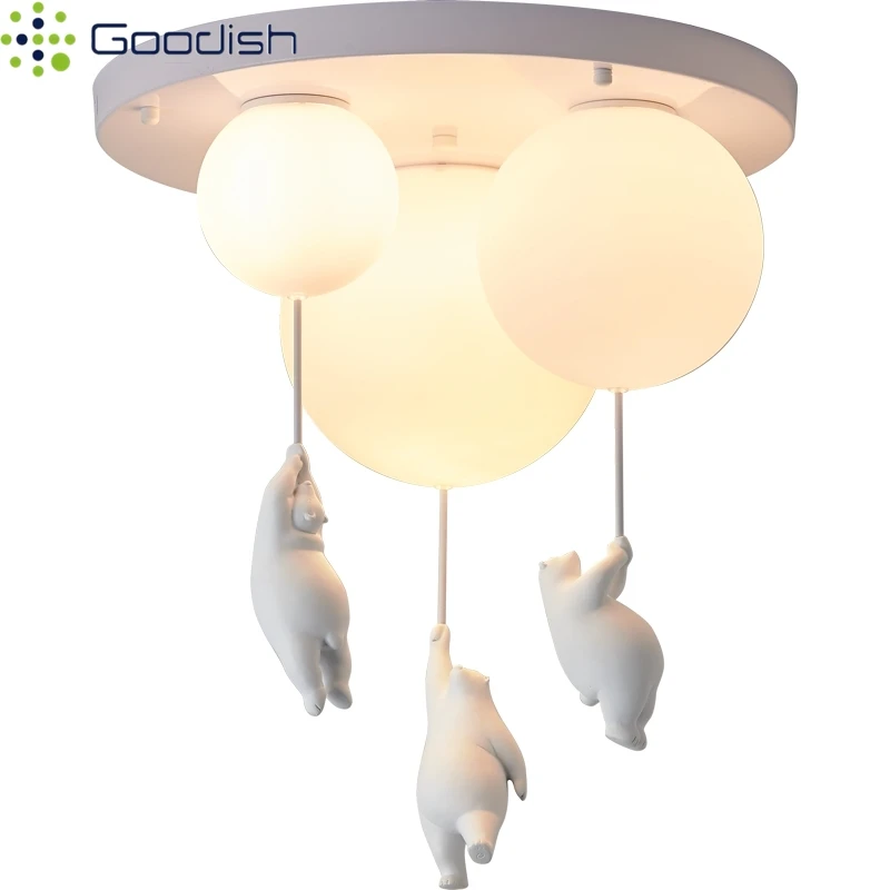 세련된 미니멀리스트 북극곰 유리 공 수지 LED 펜던트 조명 거실 홈 장식 샹..