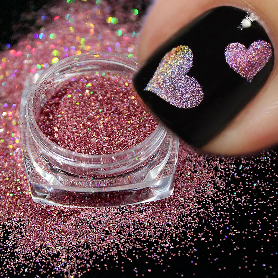 1 Box Iridescent Nail Powder Silver Black Colorful Glitter Sequins