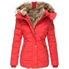 Winter Warm Wool Collar Cotton Coat Womens Zipper Long Sleeve Slim Fit Hooded Cotton Coat 4