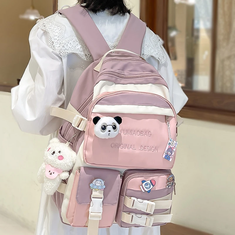 Trendy Lady Kawaii College Backpack Fashion Female Badge Pin Laptop Student Bags Cute Girl Travel Backpack Book Women School Bag