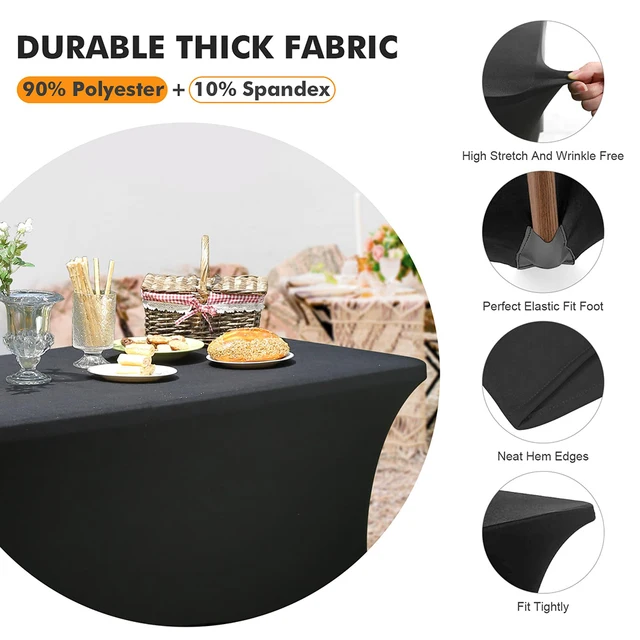 1/2 paquet, nappe en Spandex noir de 6 pieds pour Table rectangulaire et pliante, couverture de Table extensible et ajustée, résistante aux rides de 6 pieds pour fête 3