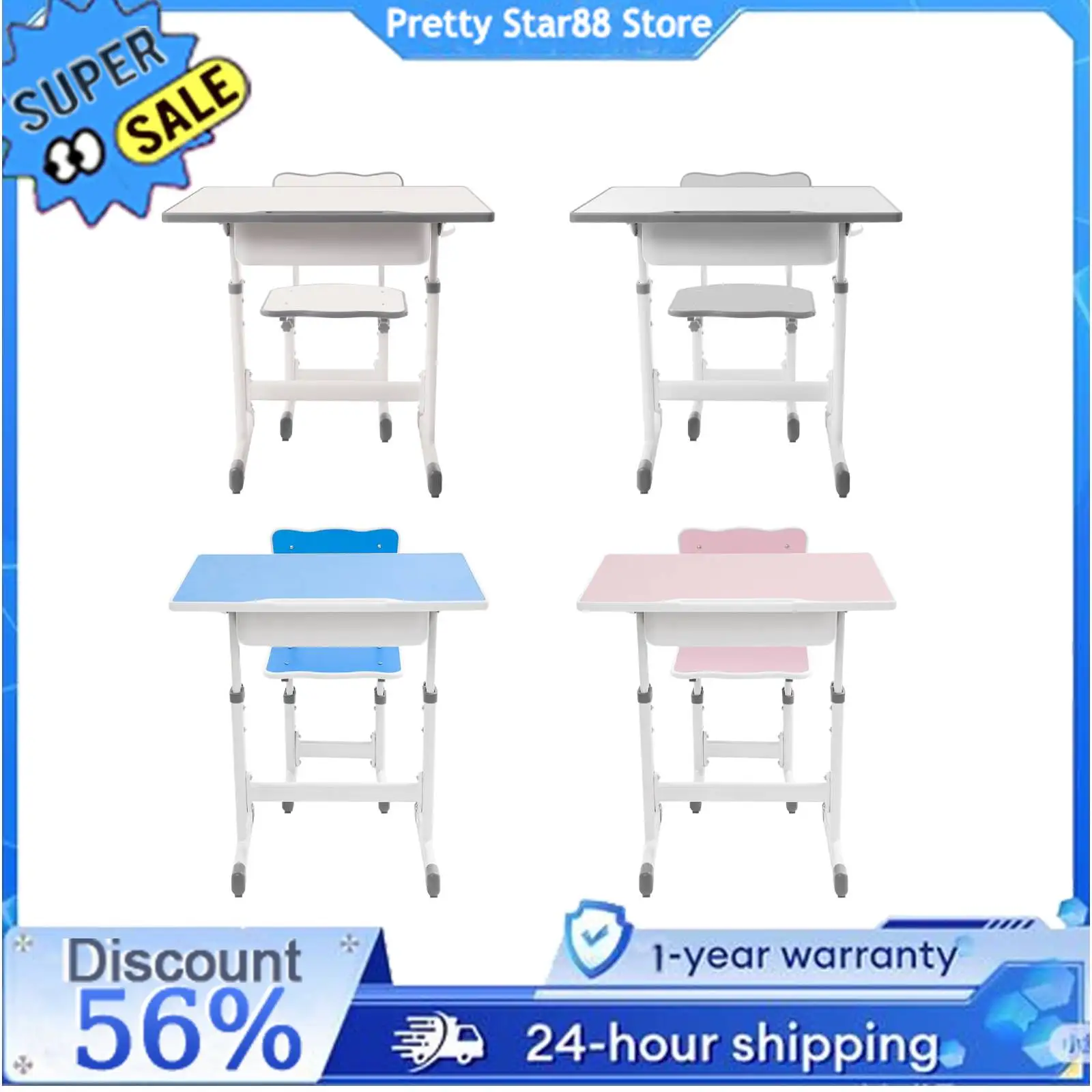 Adjustable Study Desk with Chair Children's Desk Eco-Friendly Desk Set Large Capacity for Study/Office/Reading/Drawing