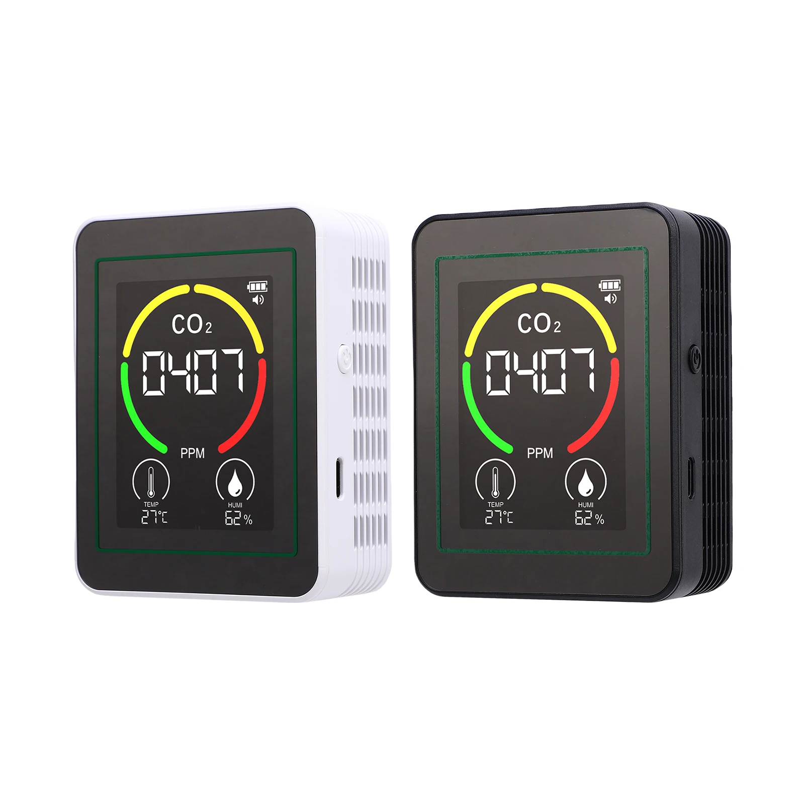 เครื่องตรวจวัดคุณภาพอากาศ 3-in-1 การตรวจสอบอุณหภูมิคาร์บอนไดออกไซด์แบบเรียลไทม์ หน้าจอ 2.8 นิ้ว เครื่องตรวจวัดคุณภาพอากาศในร่มแบบพกพา 1