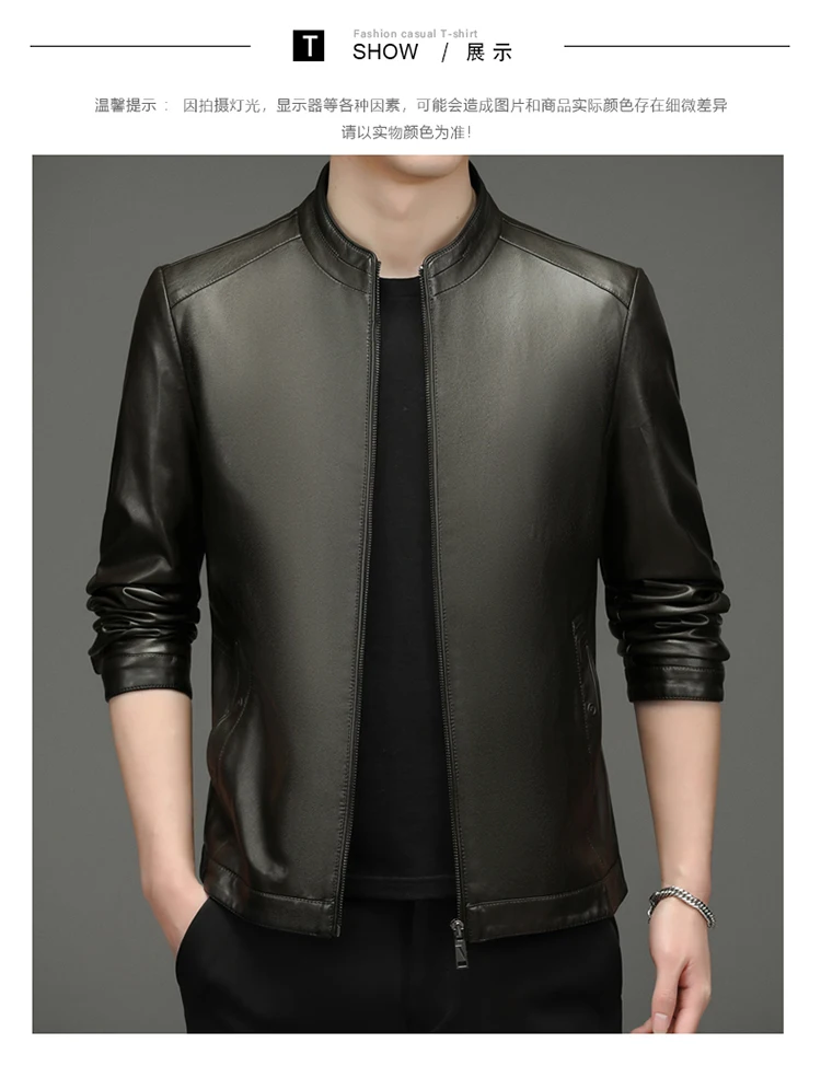 black leather bomber jacket New Spring and Autumn Haining men's leather jacket for young and middle-aged leisure leather jacket slim motorcycle jacket red leather jacket mens