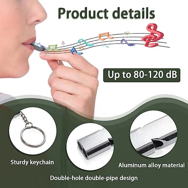 Emergency Whistle 1 PC Flat Aluminum Dual Frequency Survival Whistle Double Barrel Outdoor Survival Whistle EDC Tool